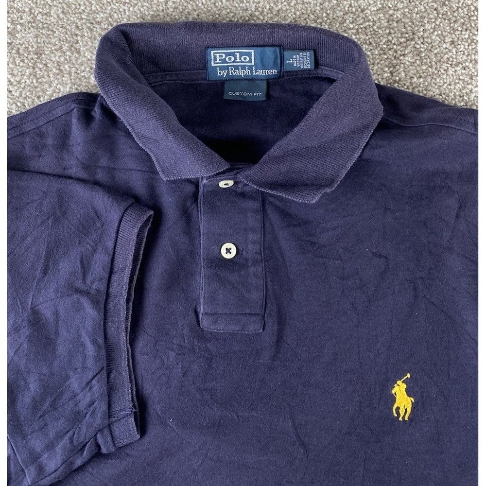 Polo Ralph Lauren Solid Blue Polo Shirt Mens L Relaxed Fit Yellow Pony Cotton
